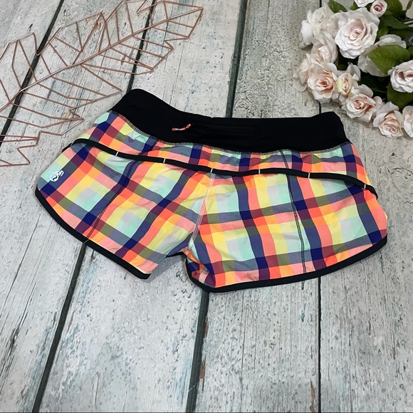 Lululemon 6 seawheeze 2013 speed shorts wee wheezy entry plaid check blue orange - Picture 3 of 8